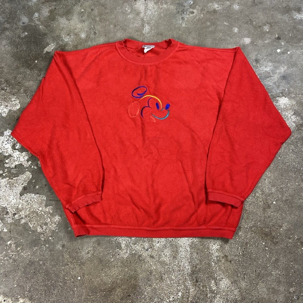 Vintage 90s Walt Disney World Sweatshirt Size XL Red Corduroy Crewneck Pullover